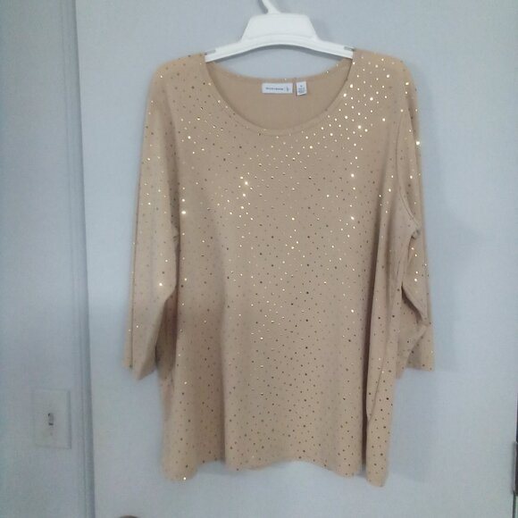 Susan Graver Gold Sequin Blouse - Picture 1 of 2